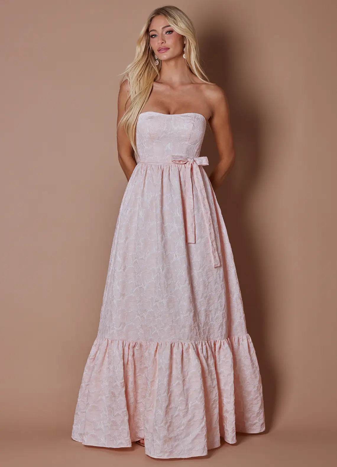 Petal pink textured jacquard gown