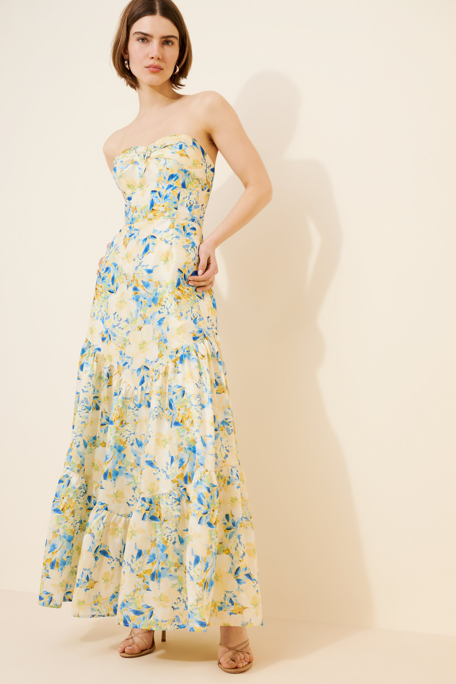 Sunlit yellow and blue floral maxi dress