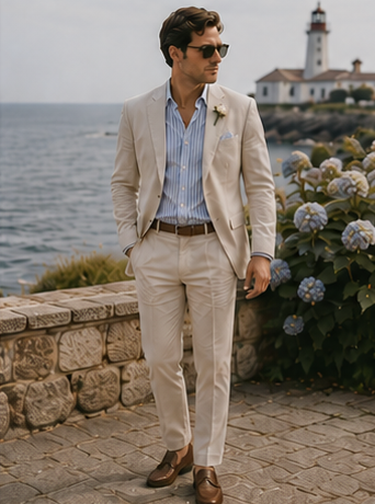 Stone linen suit
