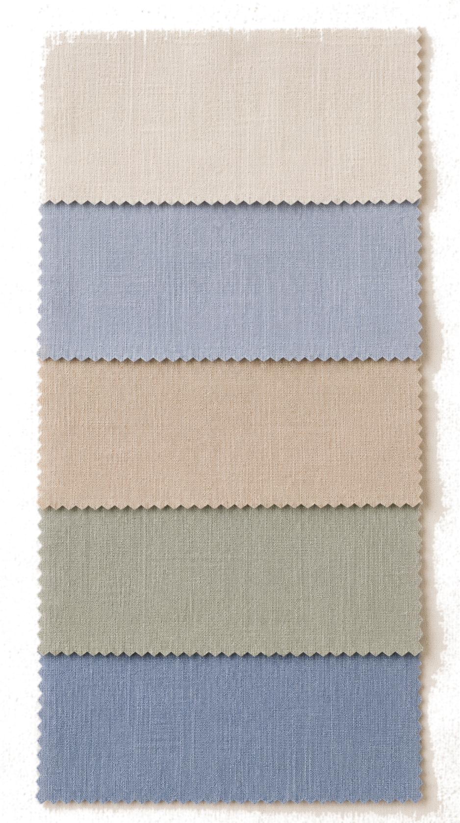 Linen swatches in cream, french blue, sand and sage