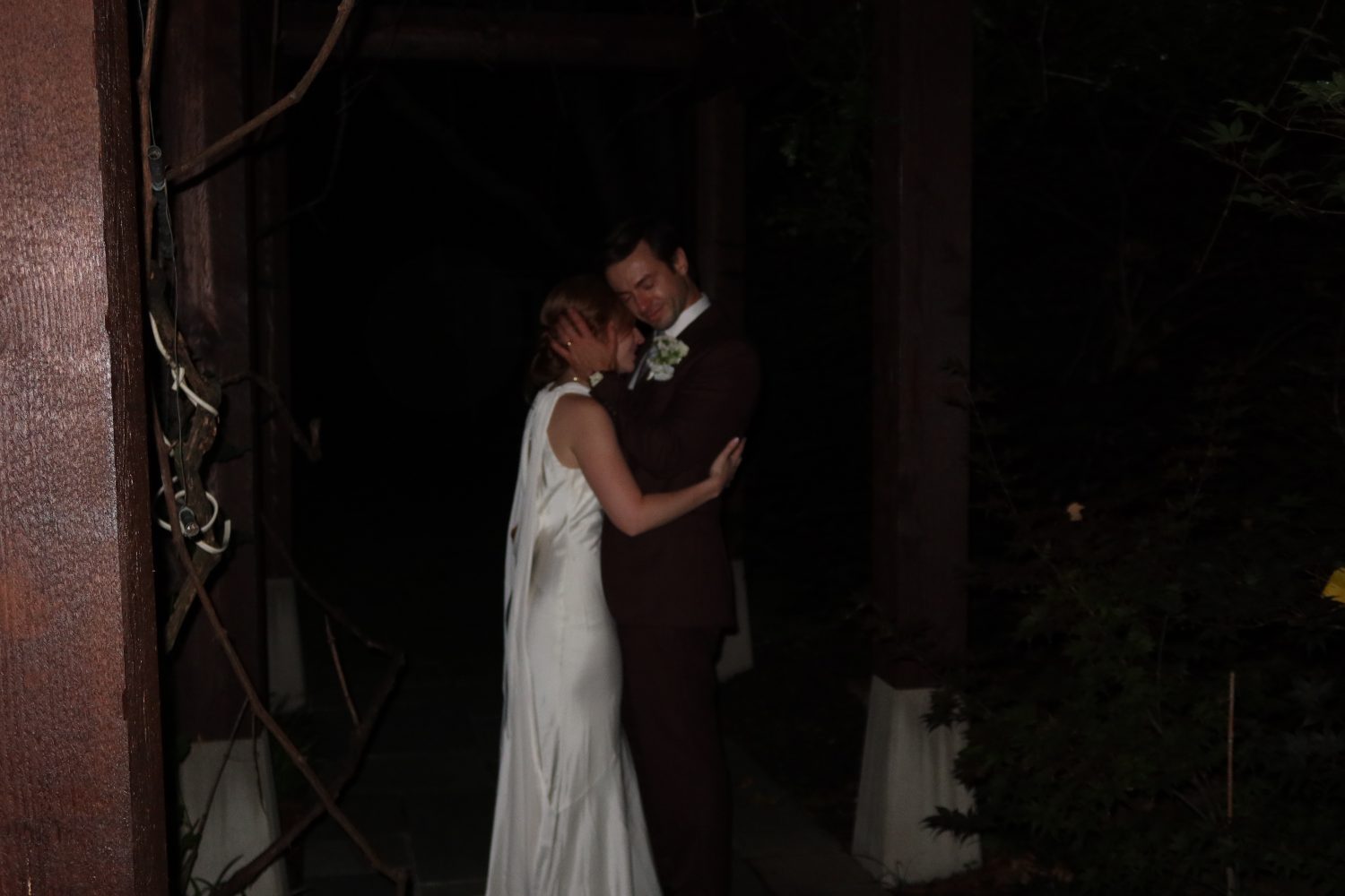 Katrina's dress trailing on the patio during the dance