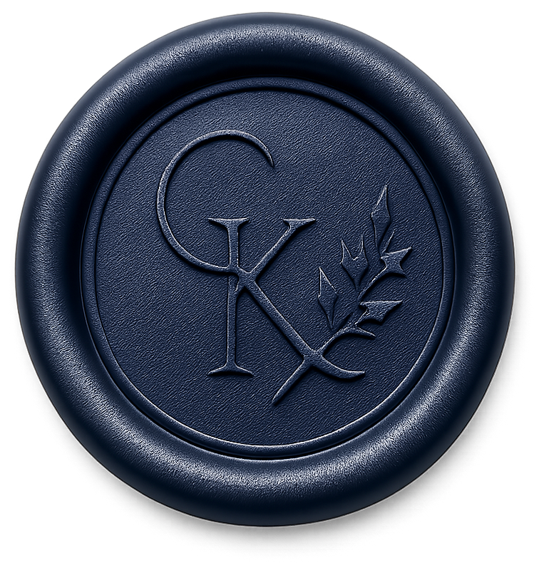 Navy wax seal with the C and K monogram