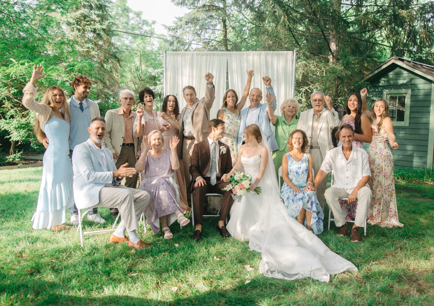 Family portrait at the ceremony curtain