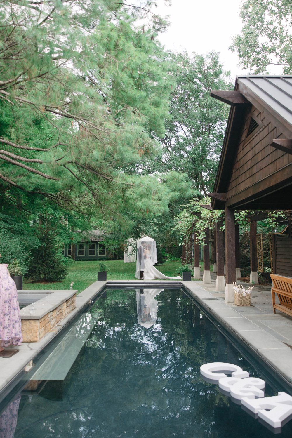 The reflecting pool with the couple at the far end